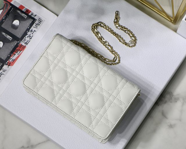 Dior original lambskin lady chain pouch S0937 white