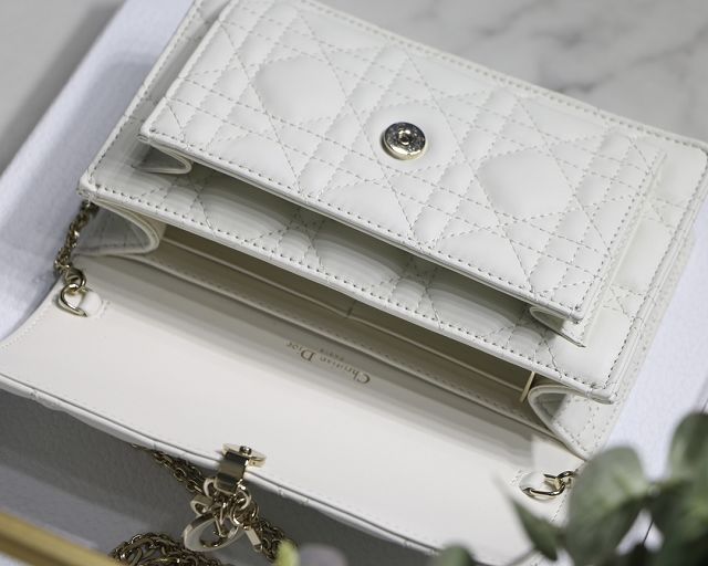 Dior original lambskin lady chain pouch S0937 white