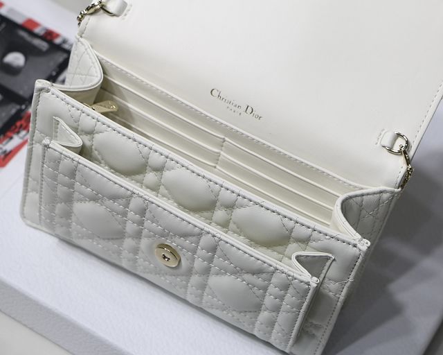 Dior original lambskin lady chain pouch S0937 white