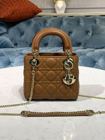 Dior original lambskin mini lady bag M0505-2 caramel