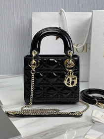 Dior original patent calfskin mini lady bag M0505 black