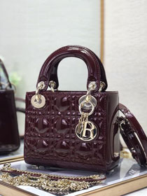 Dior original patent calfskin mini lady bag M0505 bordeaux