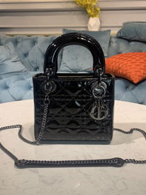 Dior original patent calfskin mini lady dior bag M0505 black