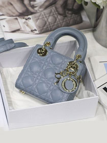 Dior original lambskin micro lady dior bag S0856 light blue