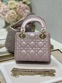 Dior original lambskin&suede mini lady dior bag M0505-3 light pink