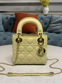 Dior original lambskin&suede mini lady dior bag M0505-3 light yellow