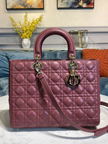 Dior original lambskin large lady dior bag M0566 wine