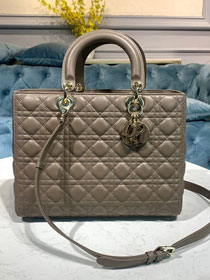 Dior original lambskin large lady dior bag M0566-2 gray