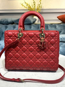 Dior original lambskin large lady dior bag M0566-2 red