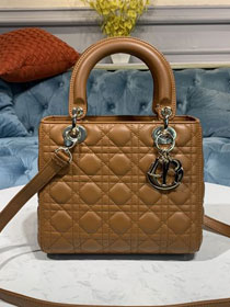 Dior original lambskin medium lady dior bag M0565 caramel