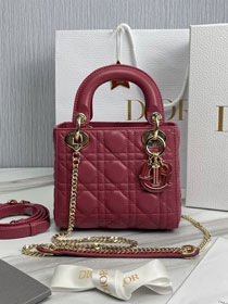 Dior original lambskin mini lady dior bag M0505 cherry red