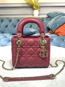 Dior original lambskin mini lady dior bag M0505 peony pink