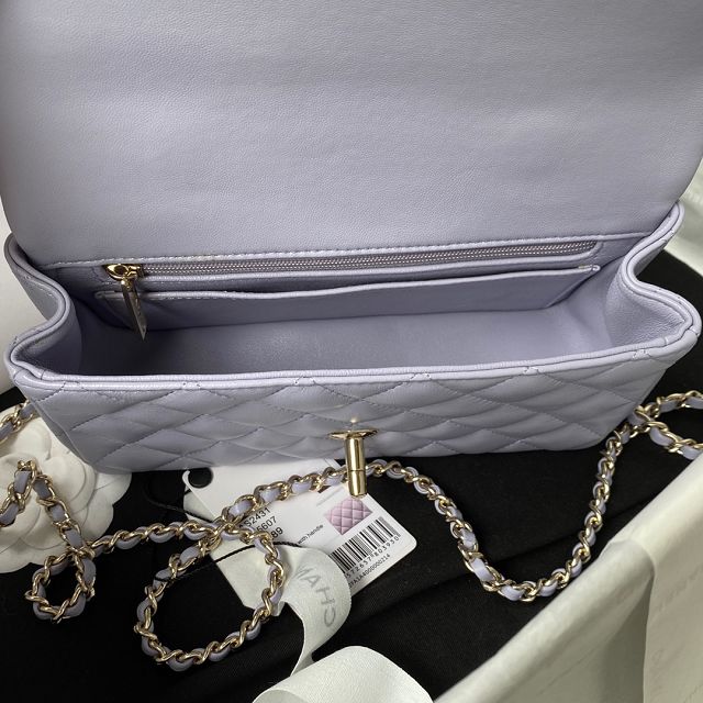CC original lambskin top handle flap bag bag AS2431-2 light purple