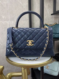 CC original aged calfskin large top handle flap bag A92991 navy blue