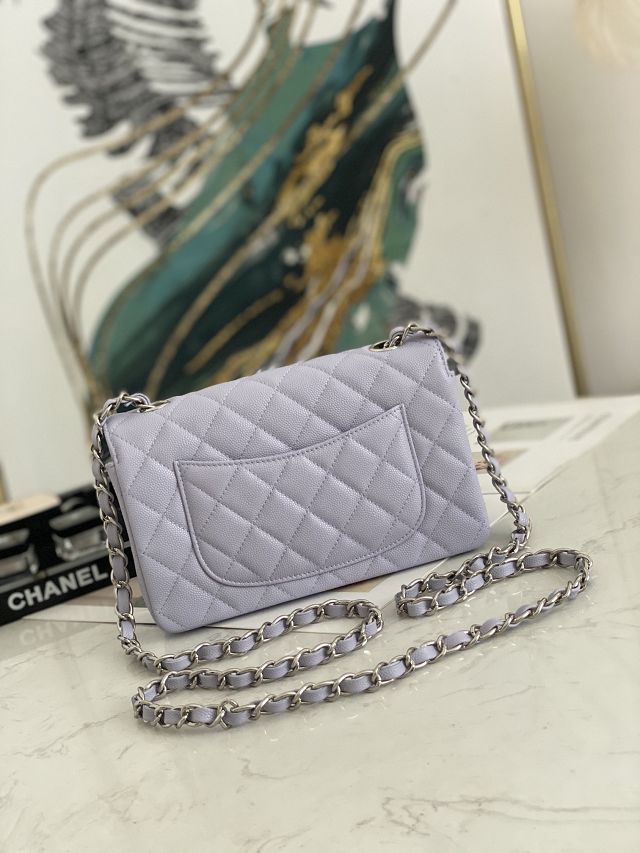 CC original grained calfskin mini flap bag A69900 light purple