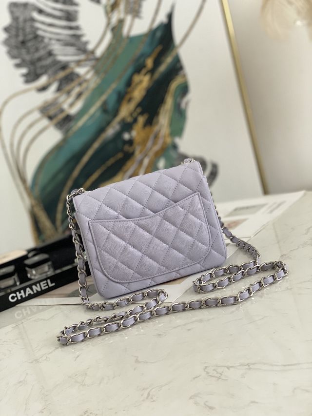 CC original grained calfskin nano flap bag A35200 light purple