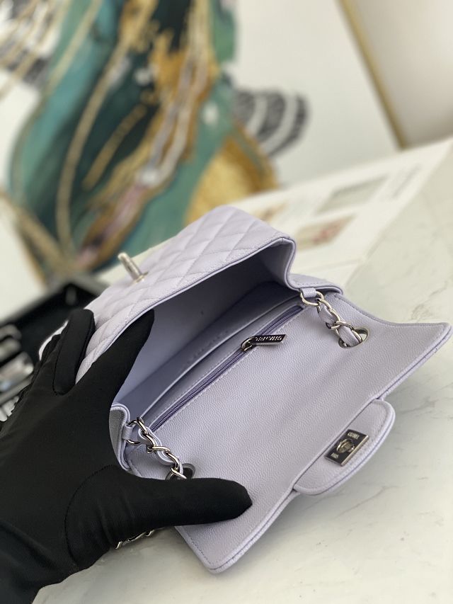 CC original grained calfskin nano flap bag A35200 light purple
