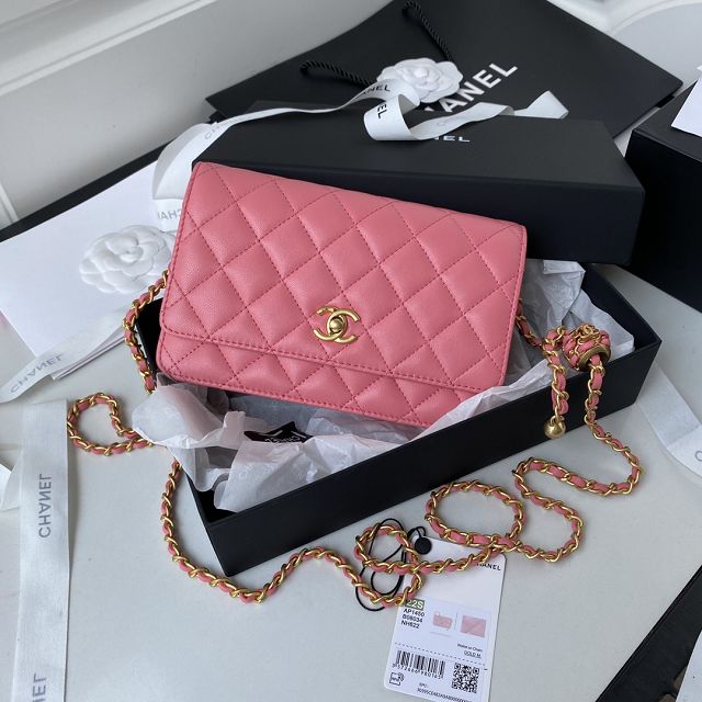 CC original lambskin wallet on chain AP145-2 pink