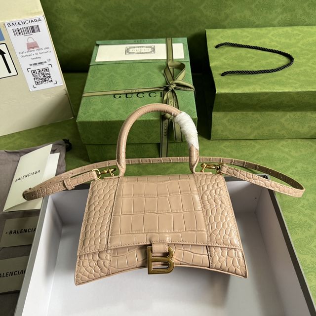 2022 GG original crocodile calfskin hacker project small hourglass bag 5935461 apricot