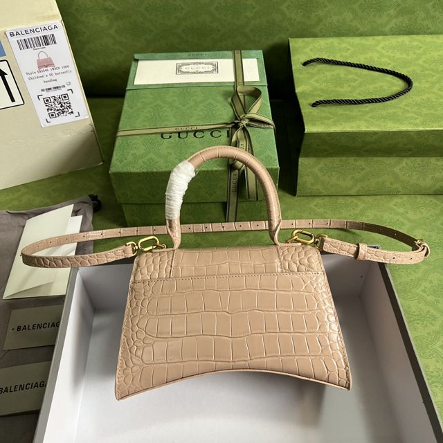 2022 GG original crocodile calfskin hacker project small hourglass bag 5935461 apricot