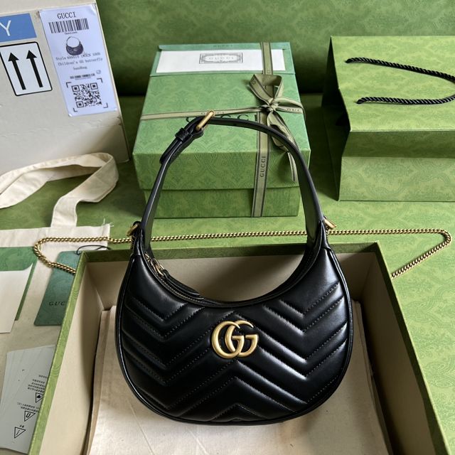 2022 GG original calfskin marmont half-moon-shaped mini bag 699514 black
