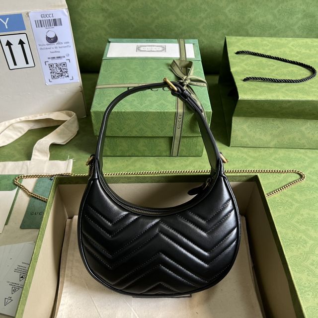 2022 GG original calfskin marmont half-moon-shaped mini bag 699514 black