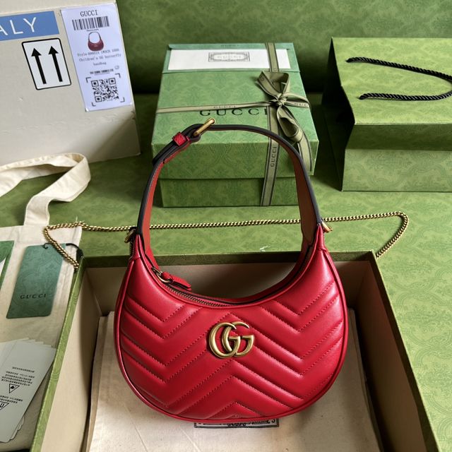 2022 GG original calfskin marmont half-moon-shaped mini bag 699514 red