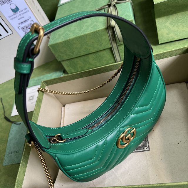 2022 GG original calfskin marmont half-moon-shaped mini bag 699514 green