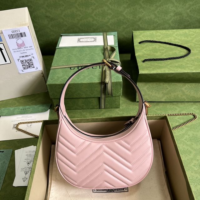 2022 GG original calfskin marmont half-moon-shaped mini bag 699514 pink