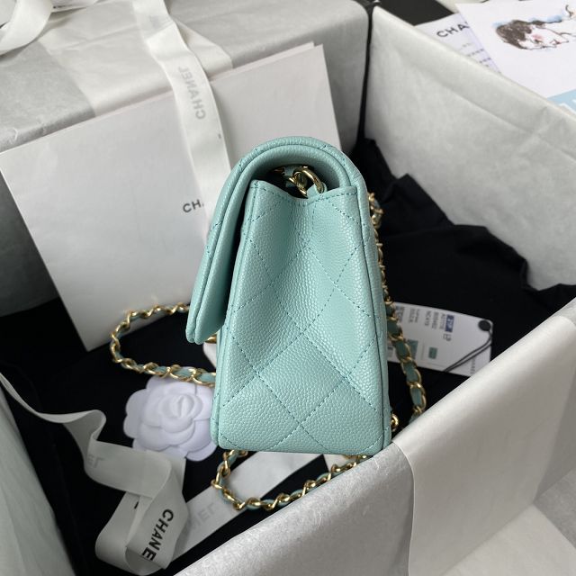 CC original fine-grained calfskin mini flap bag A69900 lake blue