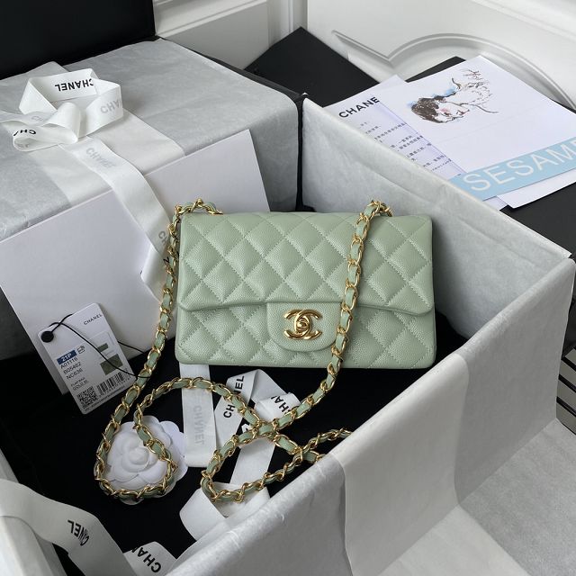 CC original fine-grained calfskin mini flap bag A69900 light green