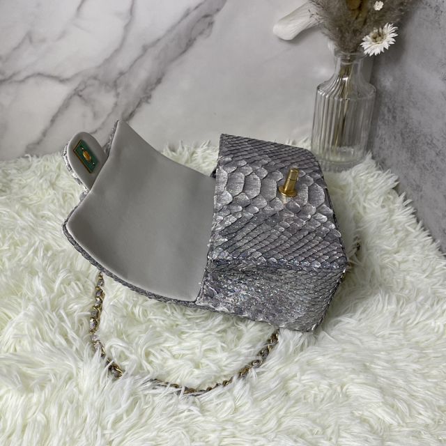 CC original python leather mini top handle flap bag AS2431 silver
