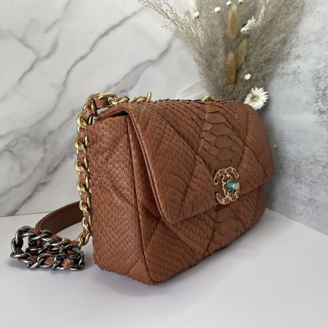 CC original python leather small flap bag bag AS1160 brown