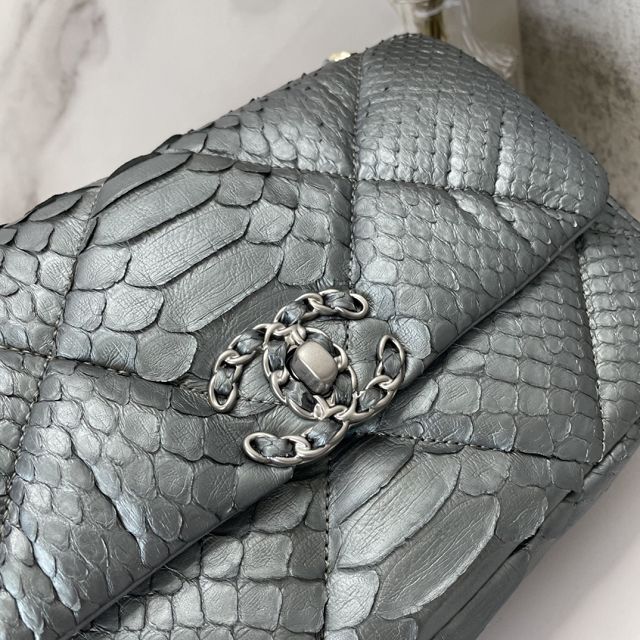 CC original python leather small flap bag bag AS1160 grey