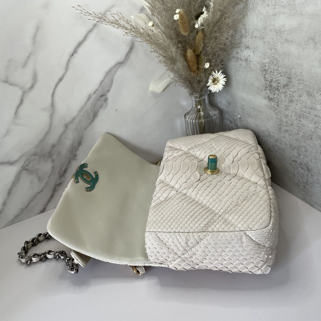 CC original python leather small flap bag bag AS1160 white