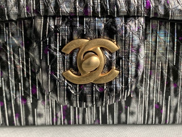 CC original python leather mini top handle flap bag AS2431 black&purple