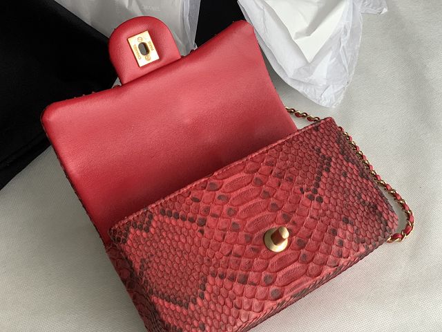 CC original python leather mini top handle flap bag AS2431 red