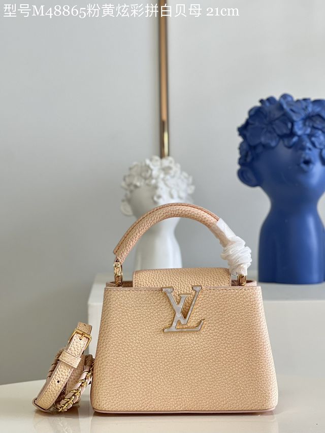 Louis vuitton original calfskin capucines mini handbag M59850 light yellow