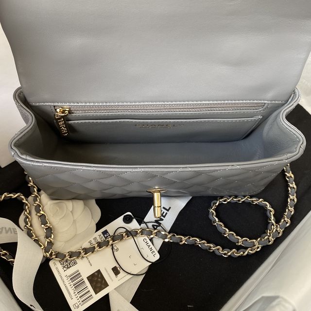 CC original lambskin top handle flap bag bag AS2431-2 grey