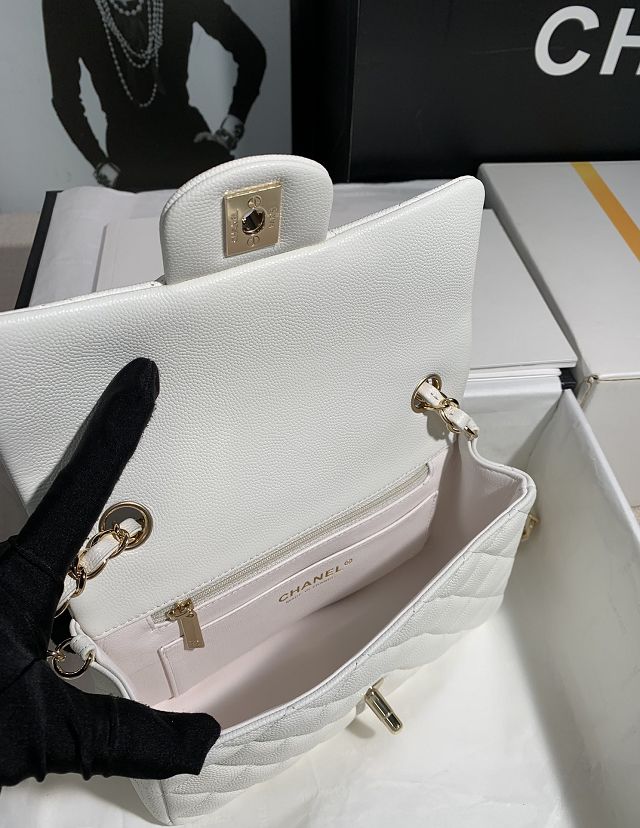 CC original grained calfskin mini flap bag A69900 white