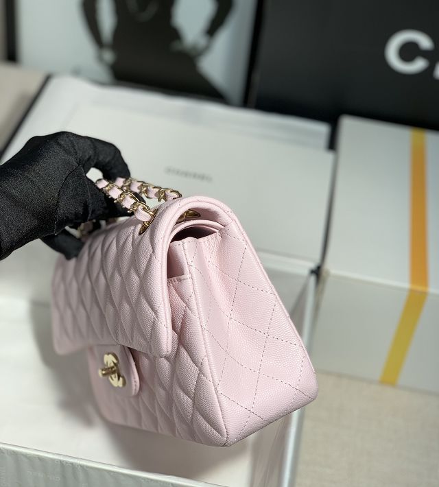 CC original grained calfskin small flap bag A01113 light pink