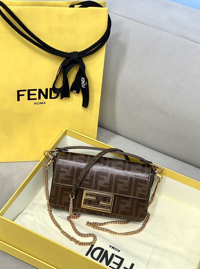 Fendi original fabric mini baguette bag 8BS017 brown