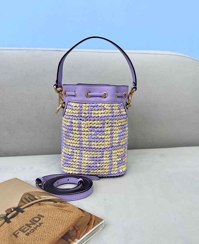 Fendi straw small mon tresor bucket bag 8BS010 purple