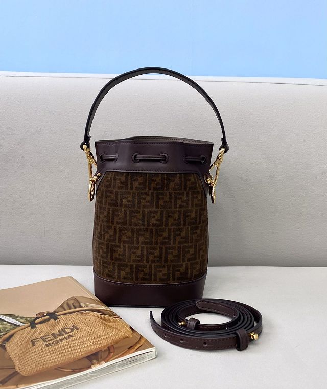 Fendi original suede small mon tresor bucket bag 8BS010 brown