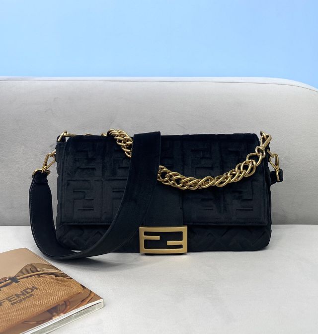 Fendi original velvet large baguette bag 8BR795 black