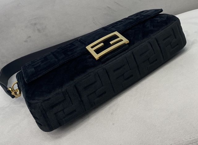 Fendi original velvet large baguette bag 8BR795 black