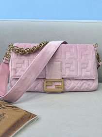 Fendi original velvet large baguette bag 8BR795 pink