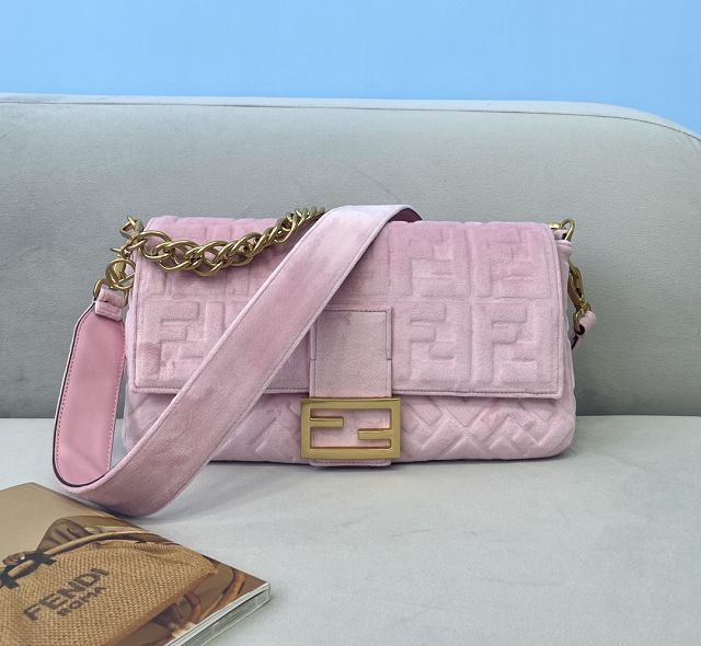 Fendi original velvet large baguette bag 8BR795 pink