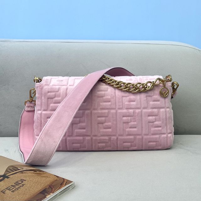 Fendi original velvet large baguette bag 8BR795 pink