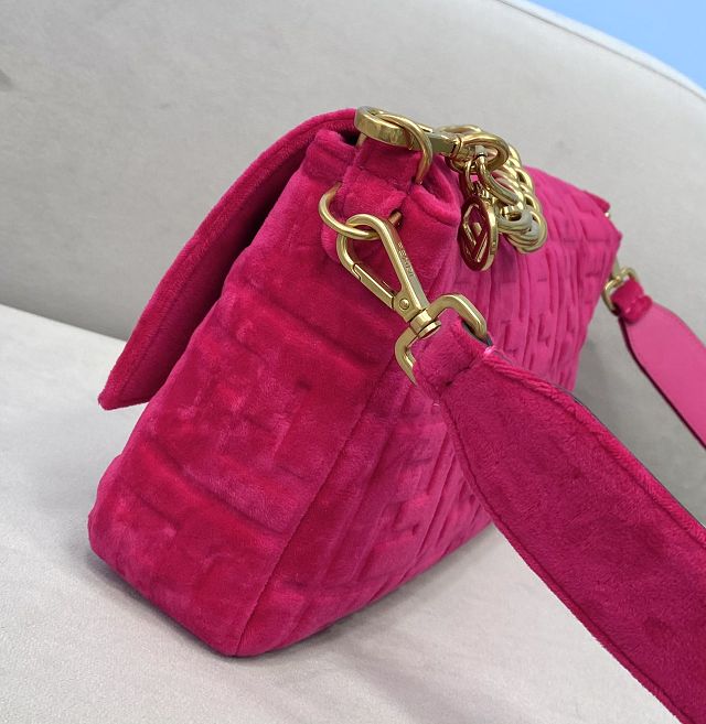 Fendi original velvet large baguette bag 8BR795 rose red